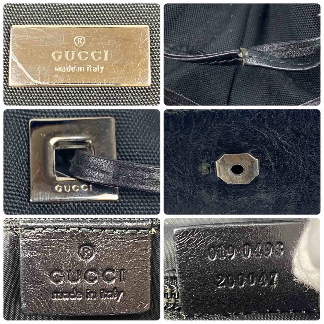 GUCCI トートバッグ キャンバス×レザー 黒 ロゴプレート A4可 肩掛け可