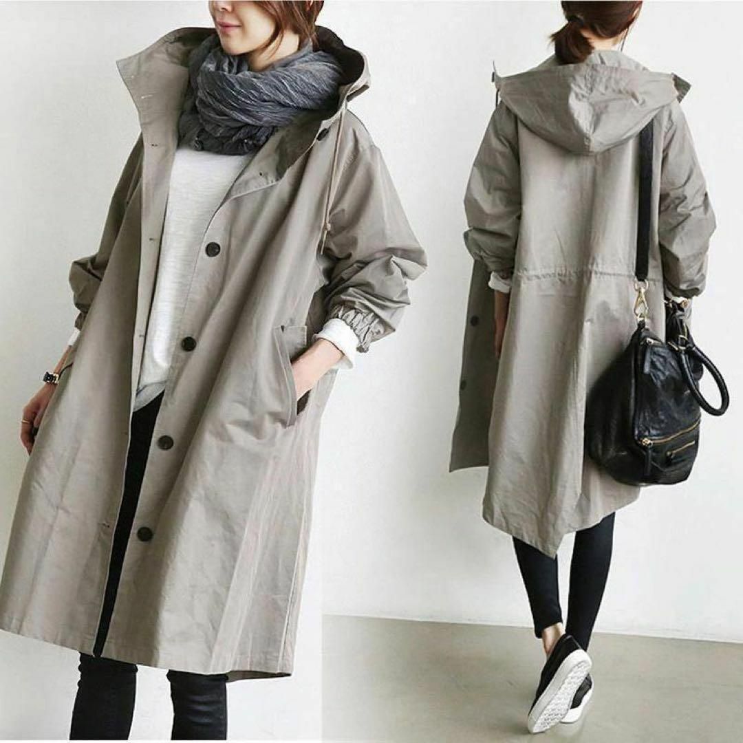 グレー　ロングコート　秋　冬　コート ３Ｌ　大きいサイズ　フード付き　韓国 レディースのジャケット/アウター(ロングコート)の商品写真