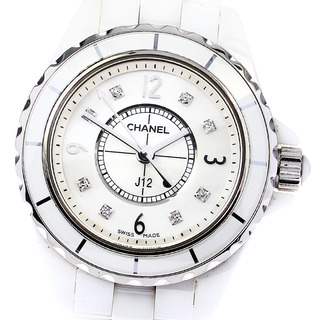 シャネル(CHANEL)のシャネル CHANEL H2422 J12 33ｍｍ 白セラミック 8Pダイヤ クォーツ レディース 良品 _779141(腕時計)