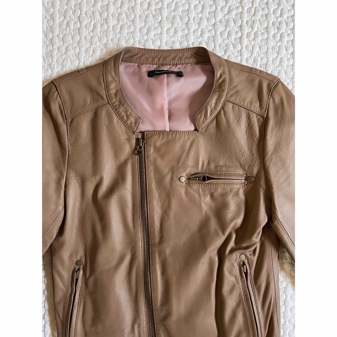 レザージャケット ラムレザー 羊革 本革 レディースのジャケット/アウター(ノーカラージャケット)の商品写真