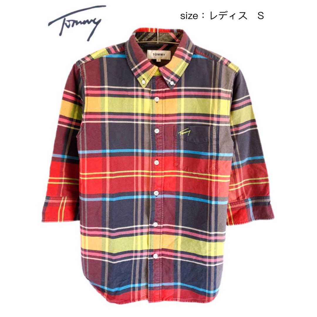 TOMMY(トミー)のTOMMY　七分袖シャツ　レディスS　チェック　赤✕紺✕黄 レディースのトップス(シャツ/ブラウス(長袖/七分))の商品写真