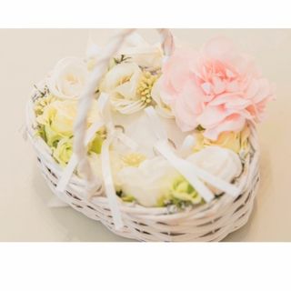 【結婚式】リングピロー　ホワイト　ピンク　花(リングピロー)