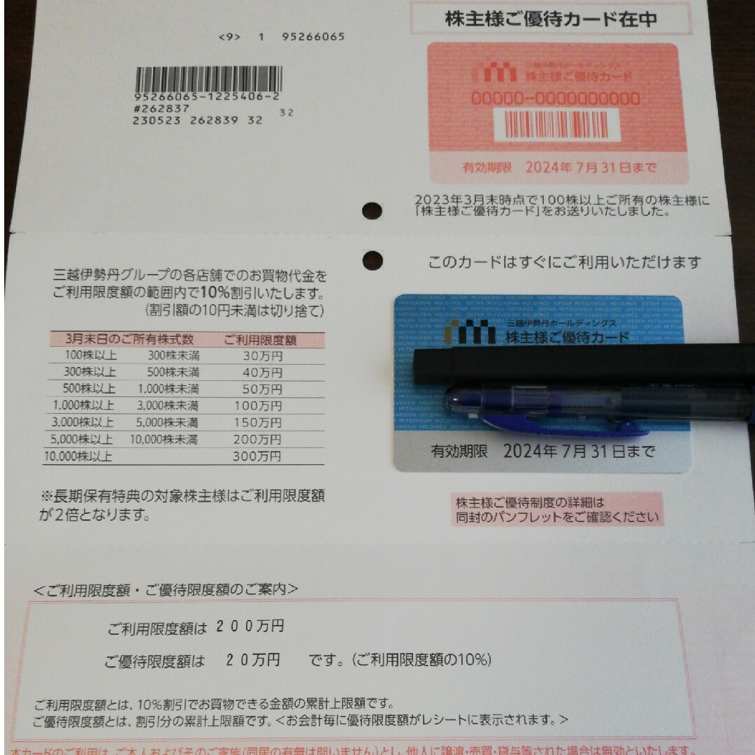 優待券/割引券三越伊勢丹　株主ご優待カード　利用限度額200万