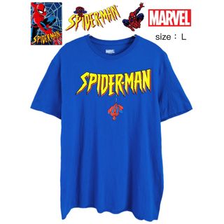 マーベル(MARVEL)のSpider-Man　Tシャツ　L　青　USA古着(Tシャツ/カットソー(半袖/袖なし))