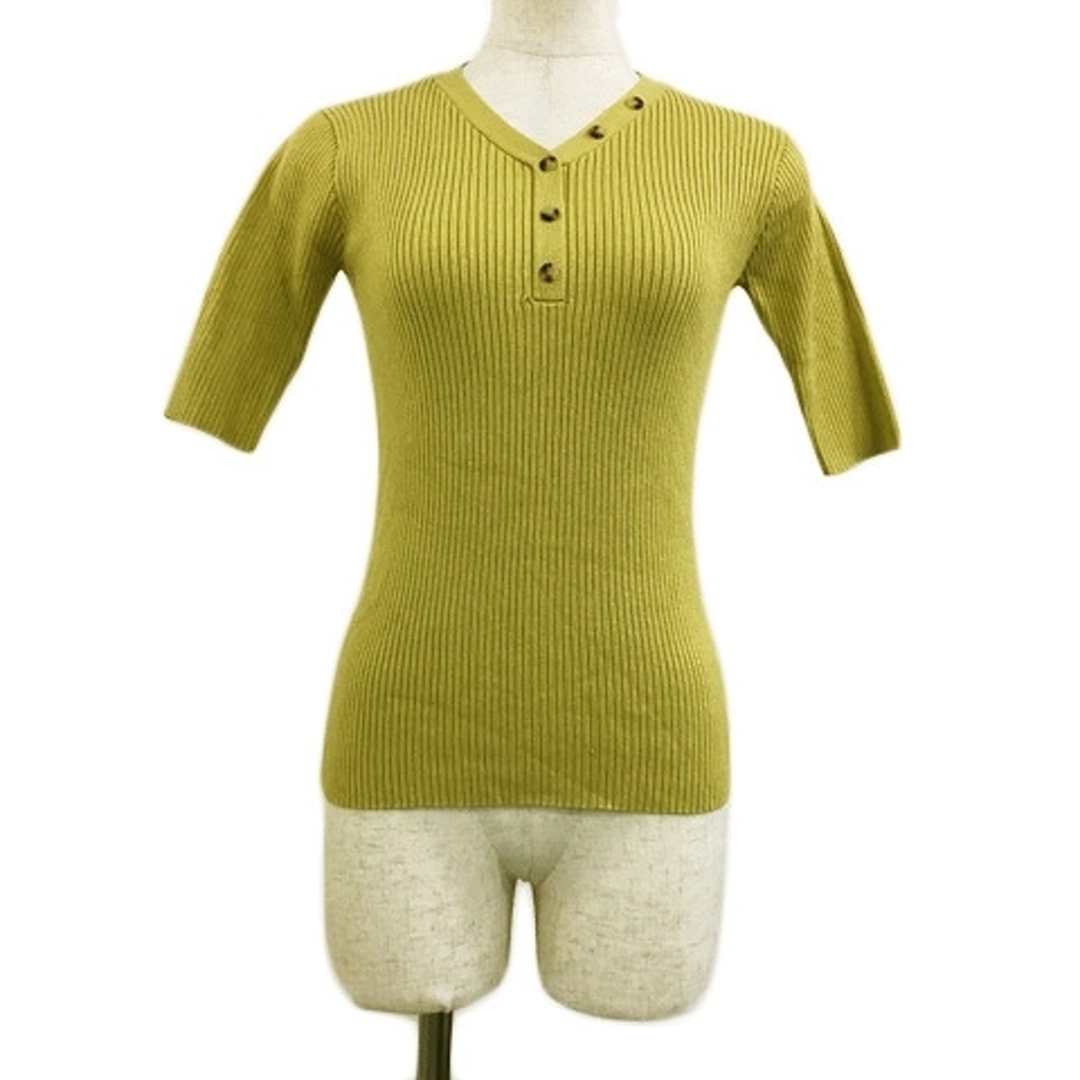 GRL(グレイル)のグレイル セーター ニット カットソー リブ 無地 五分袖 L 黄 緑 レディースのトップス(ニット/セーター)の商品写真