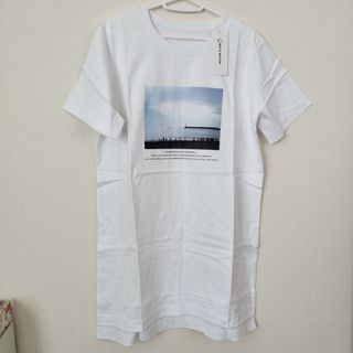 ベルメゾン(ベルメゾン)の新品 ベルメゾン 半袖 ロング Tシャツ Lサイズ ホワイト チュニック 白(Tシャツ(半袖/袖なし))