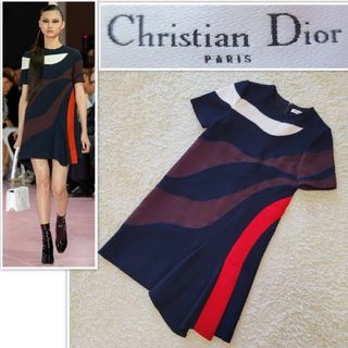 クリスチャンディオール(Christian Dior)の【希少☆名作】ラフシモンズ期　ランウェイ　ディオール　アシンメトリー　ワンピース(ひざ丈ワンピース)