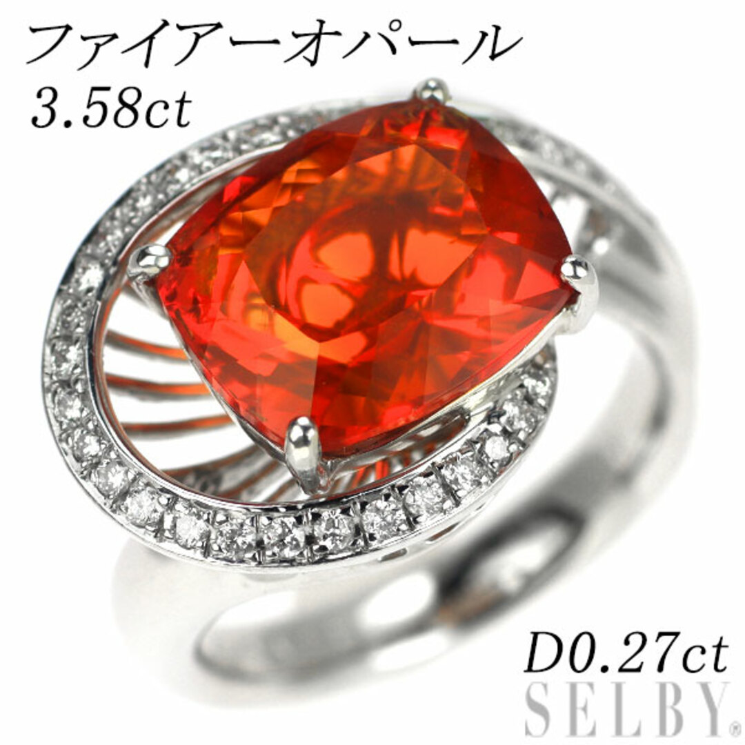 K18WG ファイアーオパール ダイヤモンド リング 3.58ct D0.27ct