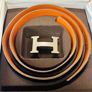 エルメス(Hermes)の◎新宿購入品　エルメス　ベルト　オレンジ　ブラック　リバーシブル　Hバックル(ベルト)