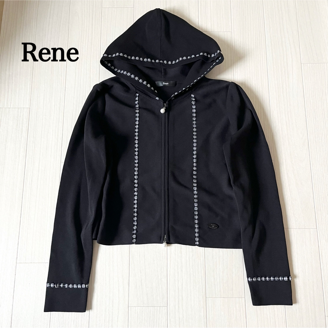 René - Rene ルネ ニットパーカー ギンガムチェック 黒系 2022年の通販