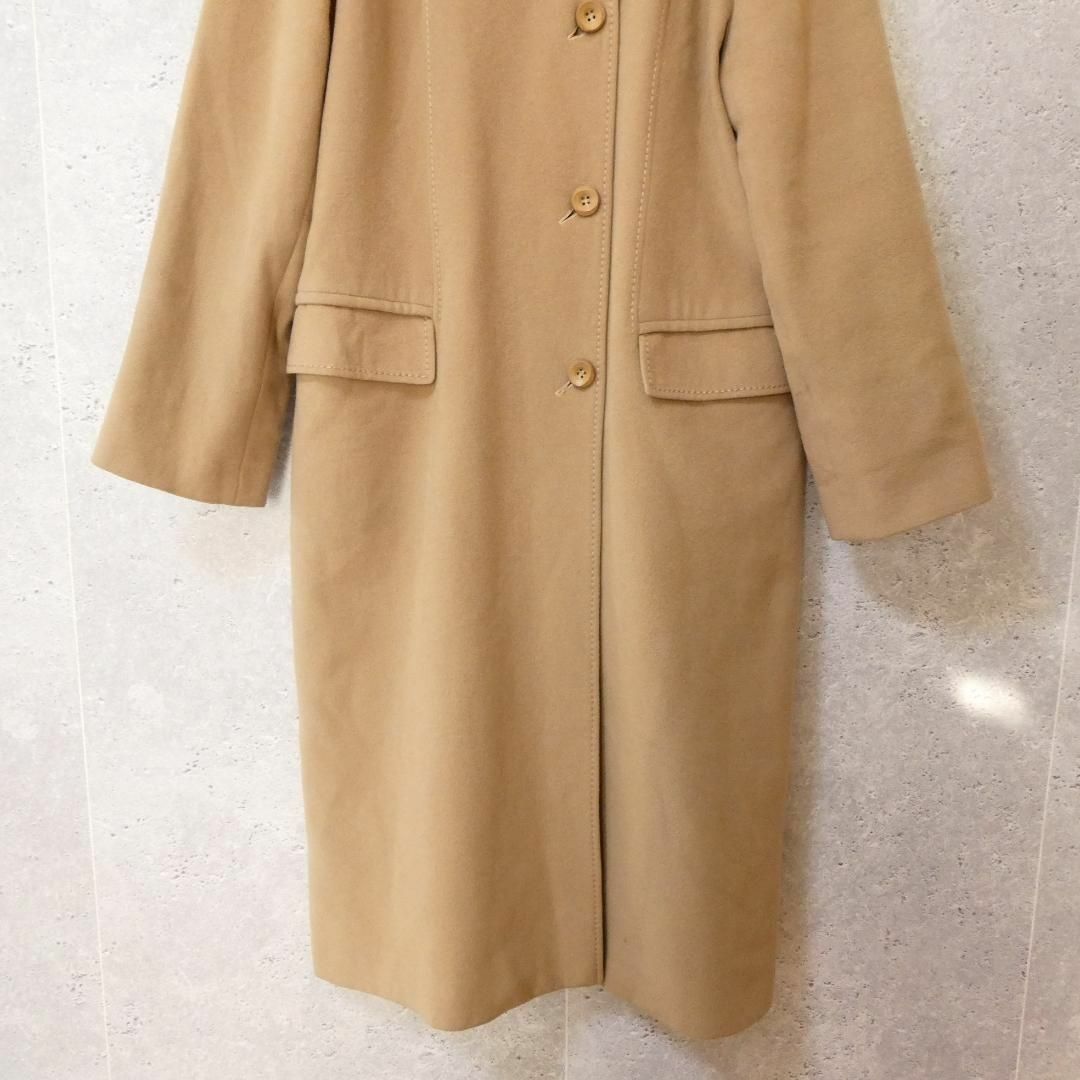 良品 綺麗 Leilian カシミヤ100％ ロング丈 ステンカラーコート59?肩幅