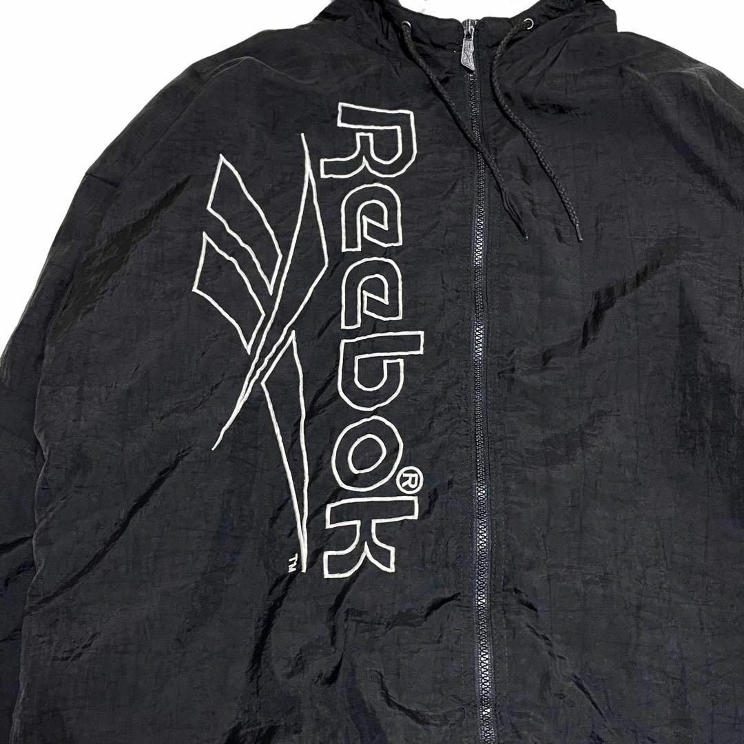 Reebok リーボック 90s 中綿ナイロンジャケット XL 黒 デカ刺繍ロゴ