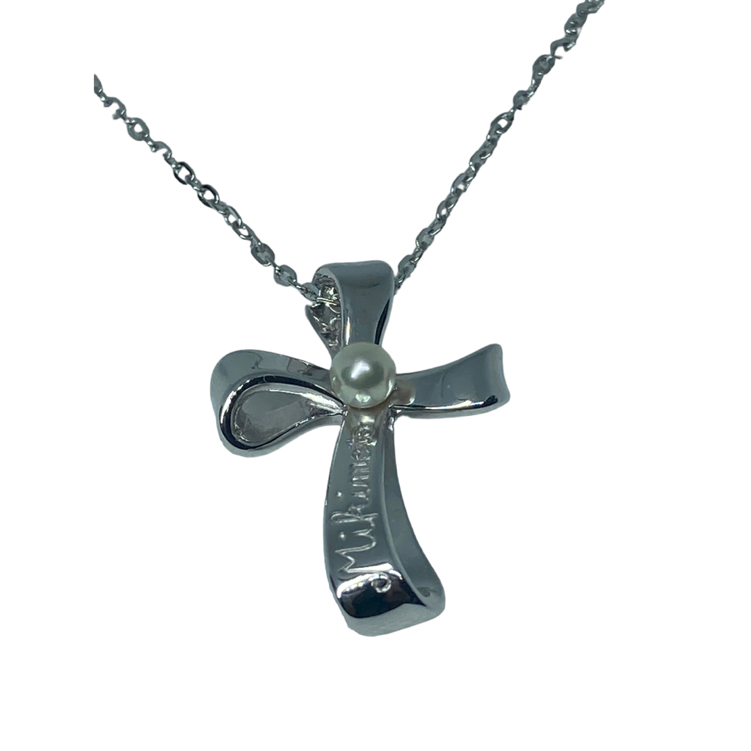 MIKIMOTO(ミキモト)のミキモト クロス シルバー パール ネックレス MIKIMOTO 真珠 十字架 レディースのアクセサリー(ネックレス)の商品写真
