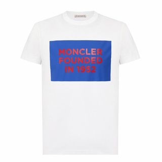 モンクレール(MONCLER)の送料無料 146 MONCLER ホワイト ロゴ クルーネック 半袖 Tシャツ 8C74610 8390Y size M(Tシャツ/カットソー(半袖/袖なし))