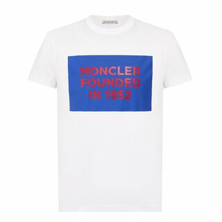 モンクレール(MONCLER)の送料無料 146 MONCLER ホワイト ロゴ クルーネック 半袖 Tシャツ 8C74610 8390Y size L(Tシャツ/カットソー(半袖/袖なし))