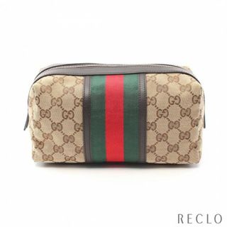 グッチ(Gucci)のGGキャンバス シェリーライン ポーチ キャンバス レザー ベージュ マルチカラー(ポーチ)