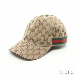 グッチ(Gucci)のGGキャンバス ウェブライン キャップ キャンバス レザー ベージュ ブラウン マルチカラー(キャップ)