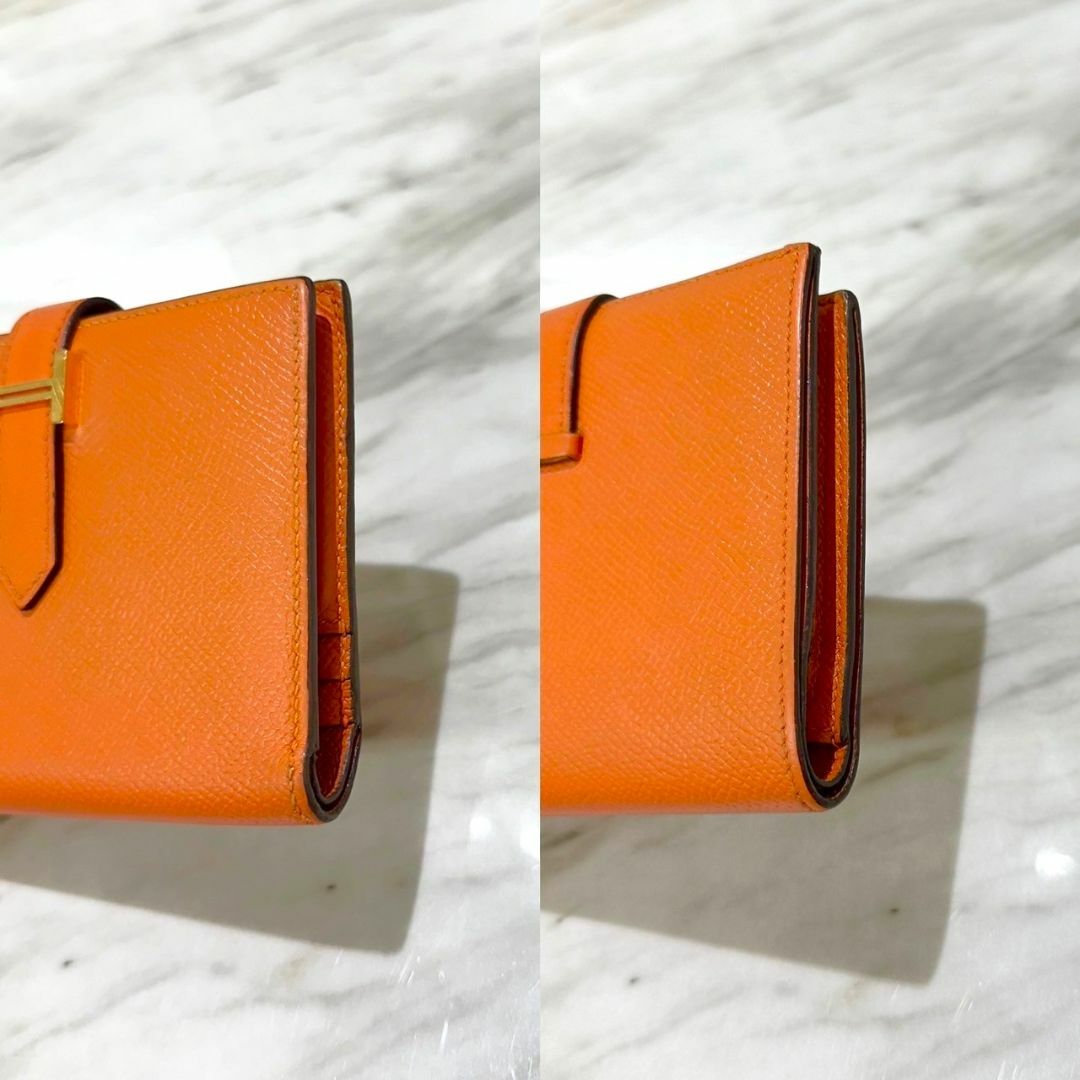 HERMES - エルメス ベアン コンパクト エプソン オレンジ 折り HERMES - エルメス ベアン コンパクト エプソン オレンジ 折り