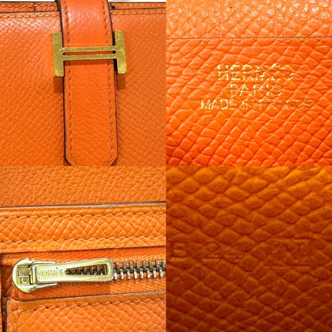 HERMES - エルメス ベアン コンパクト エプソン オレンジ 折り HERMES - エルメス ベアン コンパクト エプソン オレンジ 折り