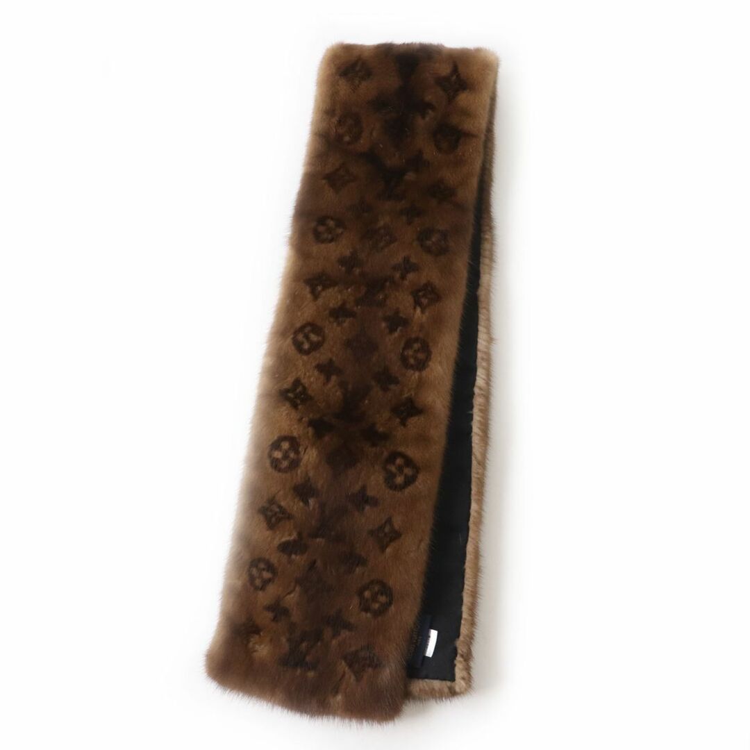 16cm全長極美品◎正規品 20年 LOUIS VUITTON ルイヴィトン M76737 エシャルプ モノグラムミンク ショール／マフラー 裏シルク100％ 茶 箱付き 伊製