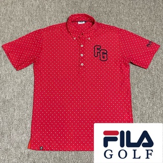 フィラ(FILA)の未使用　フィラゴルフ　ドライ生地　半袖ボタンダウンポロシャツ　赤×ドット柄　L(ウエア)