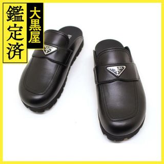 プラダ(PRADA)のPRADA　レザーサボ　メンズ6ハーフ　ブラック　トライアングル　【200】(サンダル)