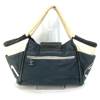 シャネル(CHANEL)のシャネル CHANEL チョコバー 2.55 CC ココマーク ロープハンドル ハンドバッグ キャンバス ネイビー×ホワイト(ハンドバッグ)