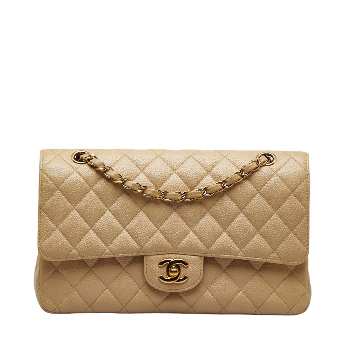 シャネル マトラッセ25 ダブルフラップ チェーン ショルダーバッグ キャビアスキン レディース CHANEL 【222-26170】オープンポケットx1内側