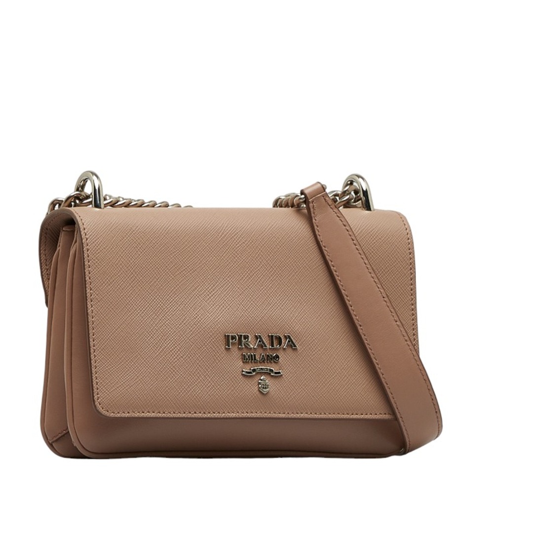 美品 プラダ サフィアーノ 斜め掛け チェーン ショルダーバッグ 1BD144 カーフレザー レディース PRADA 【222-26171】