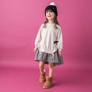 プティマイン(petit main)のpetitmain サイドスリッドドッキングチェックワンピース size 110(ワンピース)