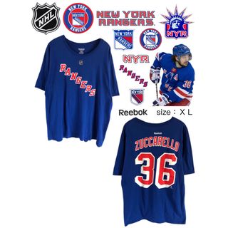 リーボック(Reebok)のNHL　レンジャース　ズッカレロ　36　Tシャツ　XL　青　USA古着(Tシャツ/カットソー(半袖/袖なし))