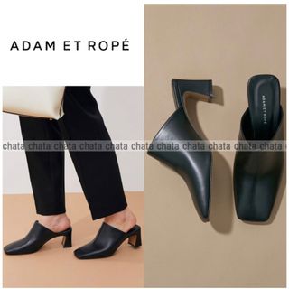 Adam et Rope' - 定1.9万円【アダムエロペ】本革　スクエアトゥレザーミュール　サンダル　ブラック