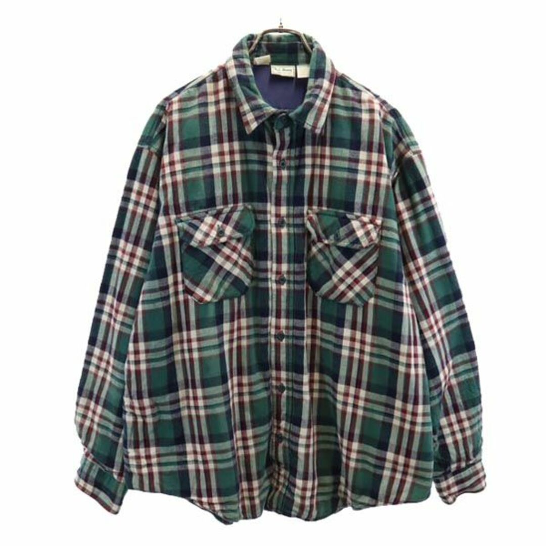 エルエルビーン 80s USA製 ヴィンテージ チェック柄 長袖 ネルシャツ XL グリーン 他 L.L.Bean 中綿 メンズ 古着  【231122】 | フリマアプリ ラクマ