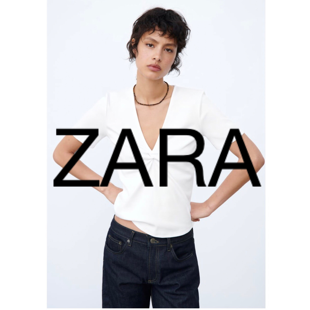ZARA トップス ノットディテール付き Tシャツ ホワイト | フリマアプリ ラクマ