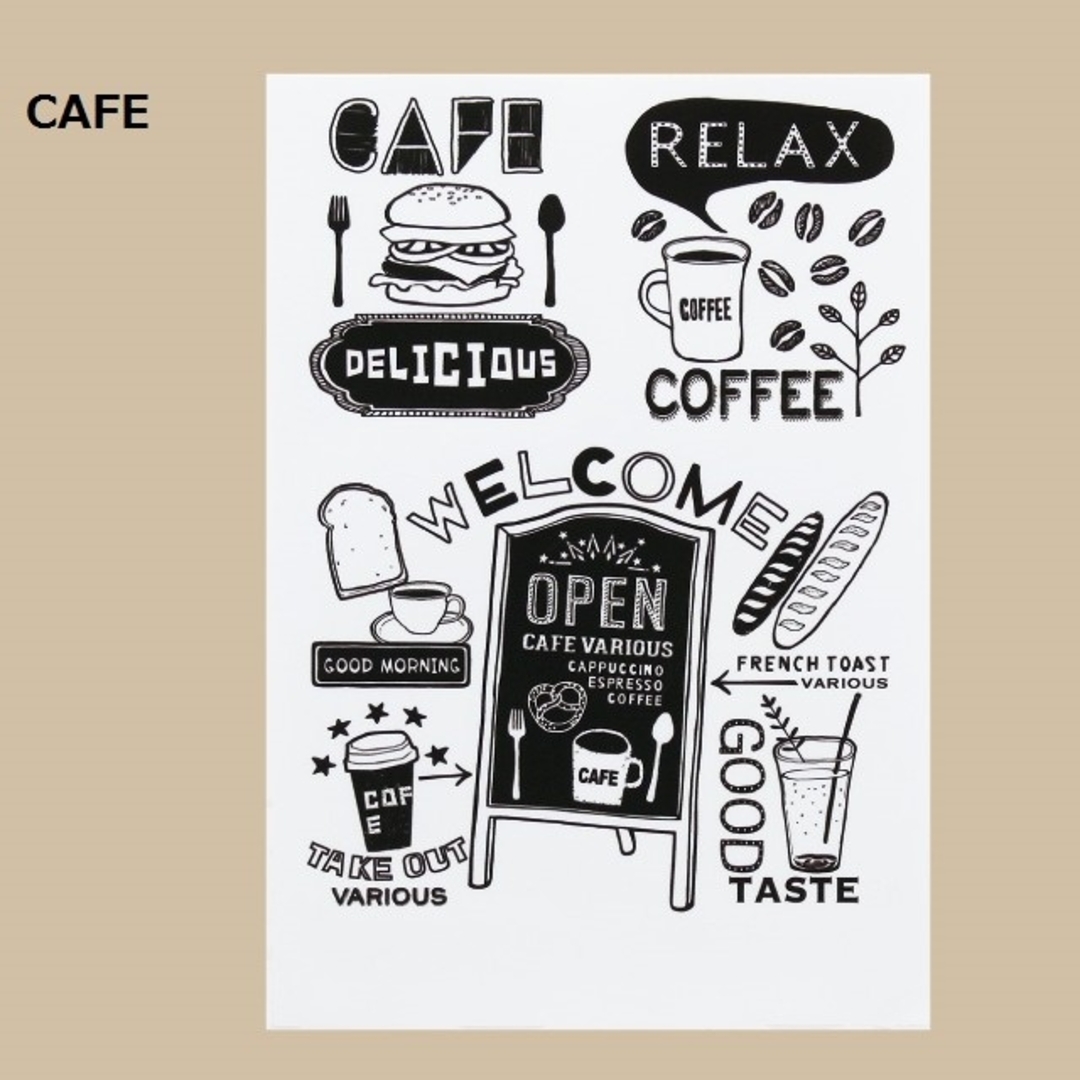 ウォールステッカー カフェ オープン看板 英語 壁シール モノクロ ミニサイズ インテリア/住まい/日用品のインテリア小物(その他)の商品写真