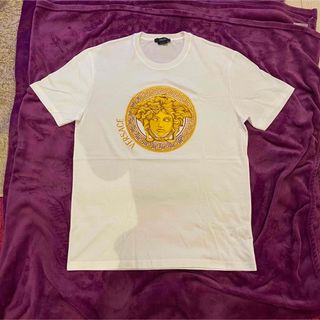 美品 ヴェルサーチ VERSACE Tシャツ カットソー 半袖 ショートスリーブ メデューサ ロゴ柄 トップス メンズ XS ブラック