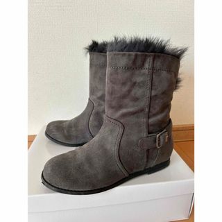 銀座カネマツ】黒スエードファー付きロングブーツ 入念 銀座カネマツ】黒スエードファー付きロングブーツ 入念