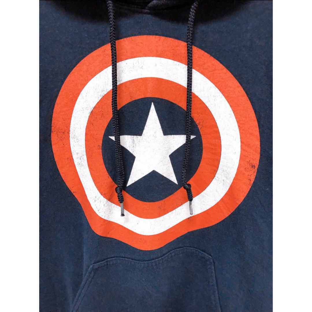 MARVEL(マーベル)のCaptain America　パーカー　M　ネイビー　USA古着 メンズのトップス(パーカー)の商品写真