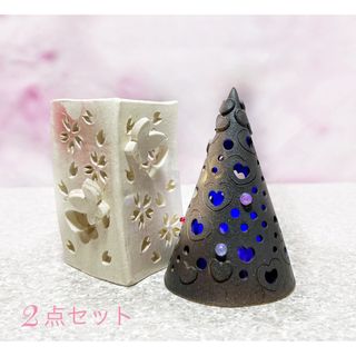 【2点セット】おしゃれな陶器のクリスマスツリー&灯篭(インテリア雑貨)