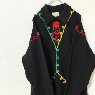 ナチュラルヴィンテージ(natuRAL vintage)のニット セーター 刺繍 アート 太アーム ウール L ブラック(ニット/セーター)