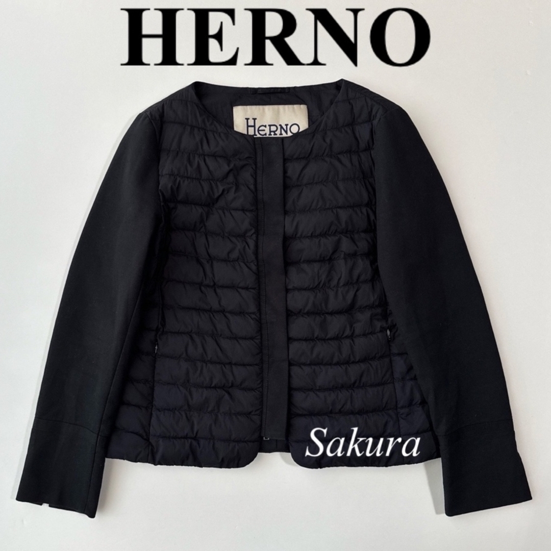 HERNO(ヘルノ)のヘルノHERNO ノーカラーダウンジャケット 40 レディースのジャケット/アウター(ダウンジャケット)の商品写真