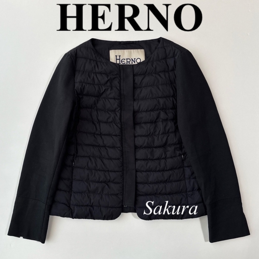 HERNO - ヘルノHERNO ノーカラーダウンジャケット 40の通販 by HERNO - ヘルノHERNO ノーカラーダウンジャケット 40の通販 by