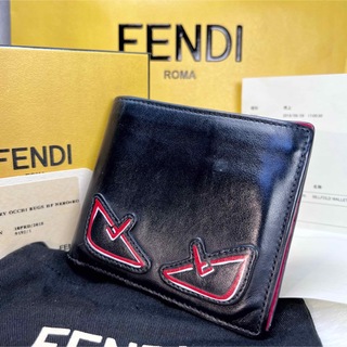 フェンディ(FENDI)の完備品✨ 希少 フェンディ FENDI 折り財布 バグズ アイ メンズ 黒 赤(折り財布)