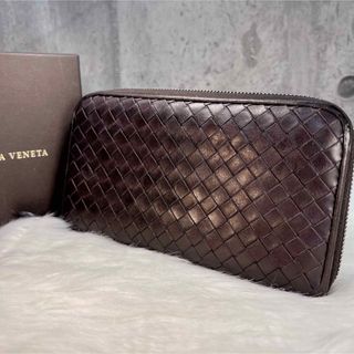 美品 BOTTEGA VENETA 長財布 スコルピート ロゴ 型押し ブラウン