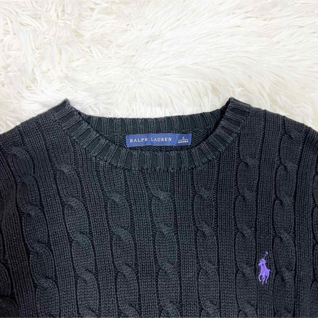 Ralph Lauren(ラルフローレン)の美品✨ラルフローレン　ケーブル　ニット　セーター　コットン　クルーネック　黒　S レディースのトップス(ニット/セーター)の商品写真