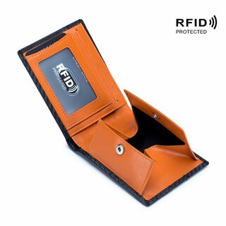 オレンジ　牛分割革　二つ折り財布　折り畳み財布　スキミング防止　RFID　メンズ(折り財布)