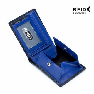 ブルー　牛分割革　二つ折り財布　折り畳み財布　スキミング防止　RFID　メンズ(折り財布)