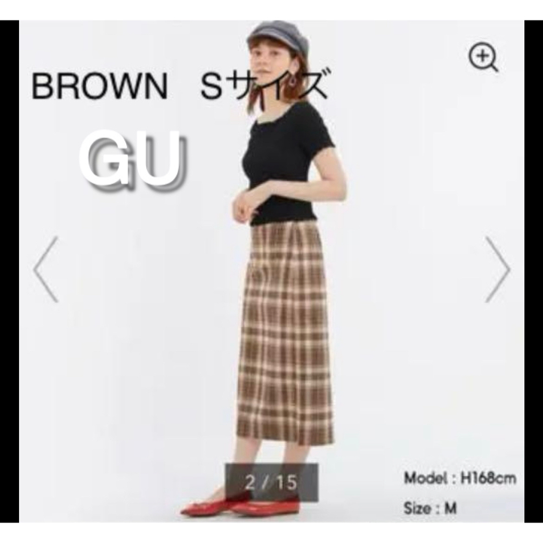 GU(ジーユー)のgu じーゆー　GU チェック　ナロースカート　BROWN Sサイズ　ブラウン レディースのスカート(ロングスカート)の商品写真
