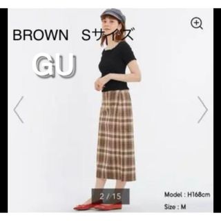 ジーユー(GU)のgu じーゆー　GU チェック　ナロースカート　BROWN Sサイズ　ブラウン(ロングスカート)