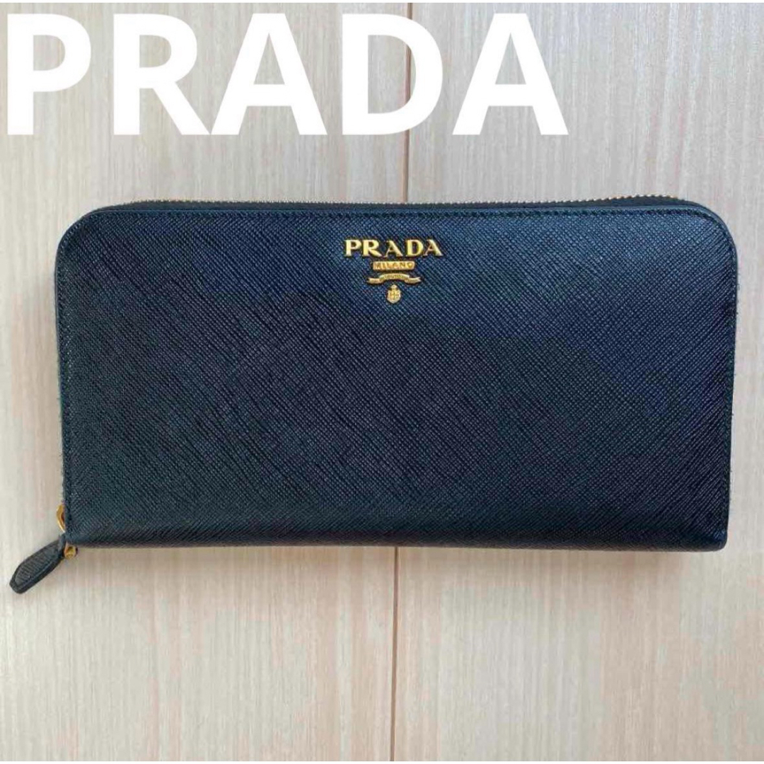 PRADA(プラダ)の【PRADA】サフィアーノ レザー ジップアラウンド 黒 長財布 美品 レディースのファッション小物(財布)の商品写真